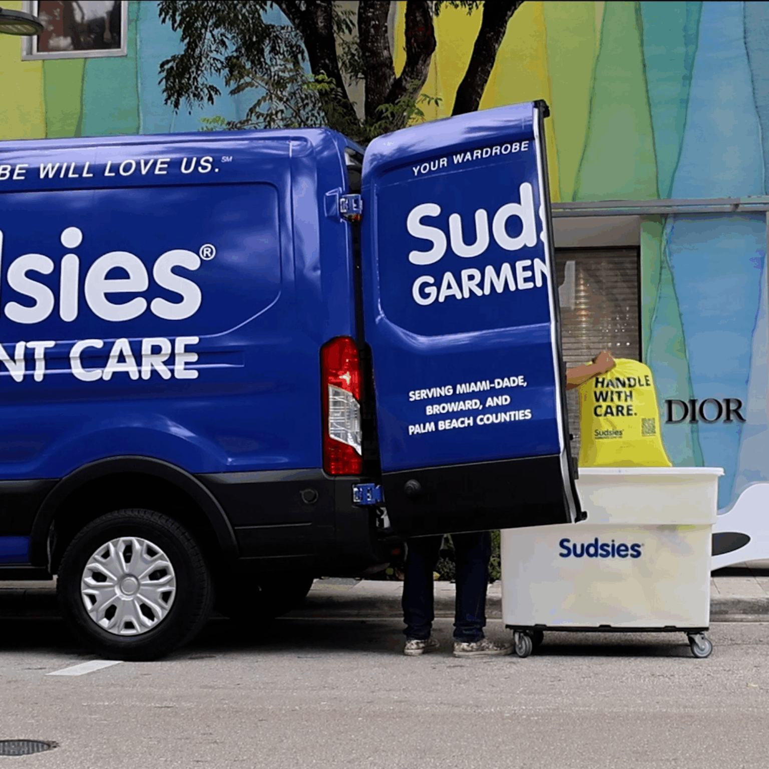 Picking up and delivering luxury garment care to luxury fashion houses. Sudsies makes wardrobe preservation effortless — even for Dior.